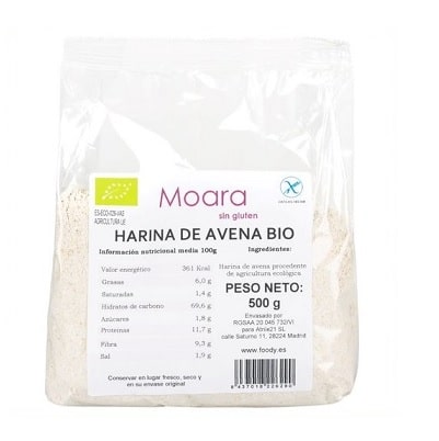 Harina de Avena integral ecológica - sin gluten- MOARA 500g - Foody